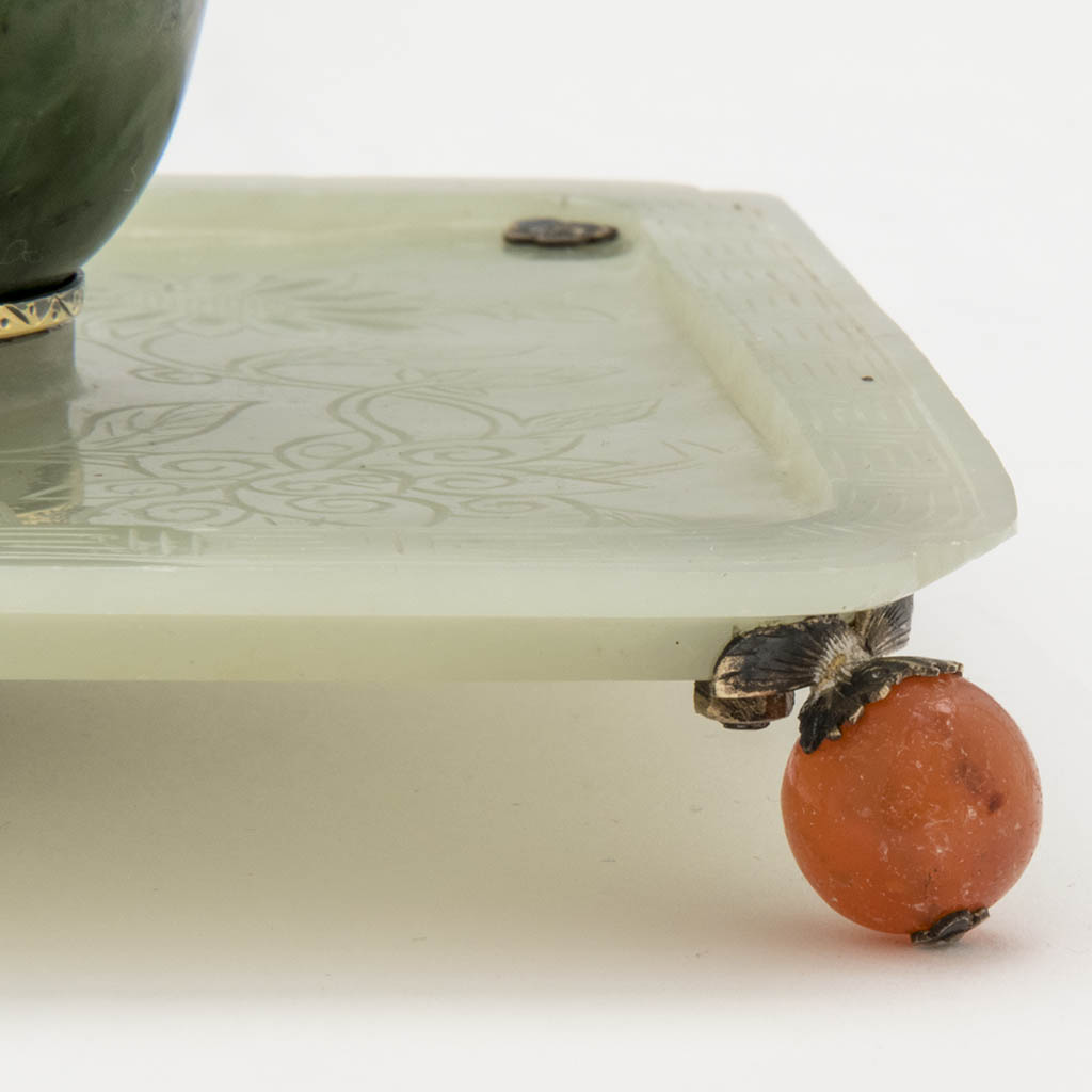 Foot to Edward Farmer Sterling, Jade and Carnelian Inkwell, NYC, c. 1920&#39;s