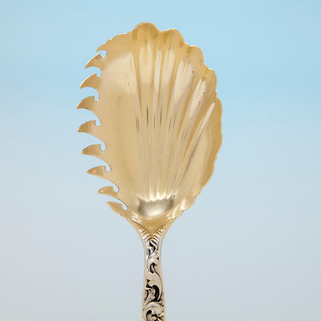 Detail of bowl to Whiting Heraldic Pattern Sterling Macaroni Server, NYC, c. 1890s