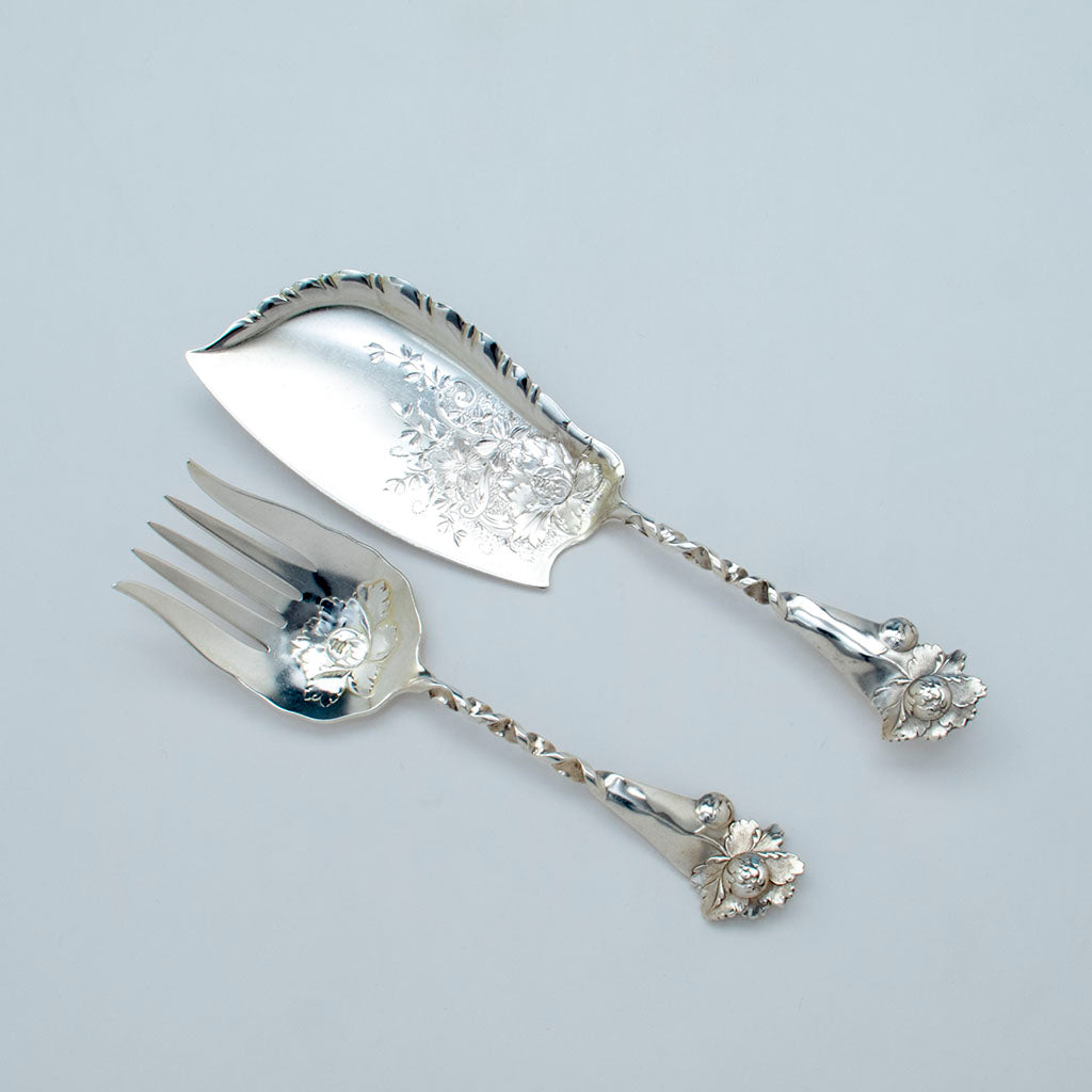 Whiting Sterling 'Peony Twist' Pattern Fish Serving Set, NYC, c. 1885