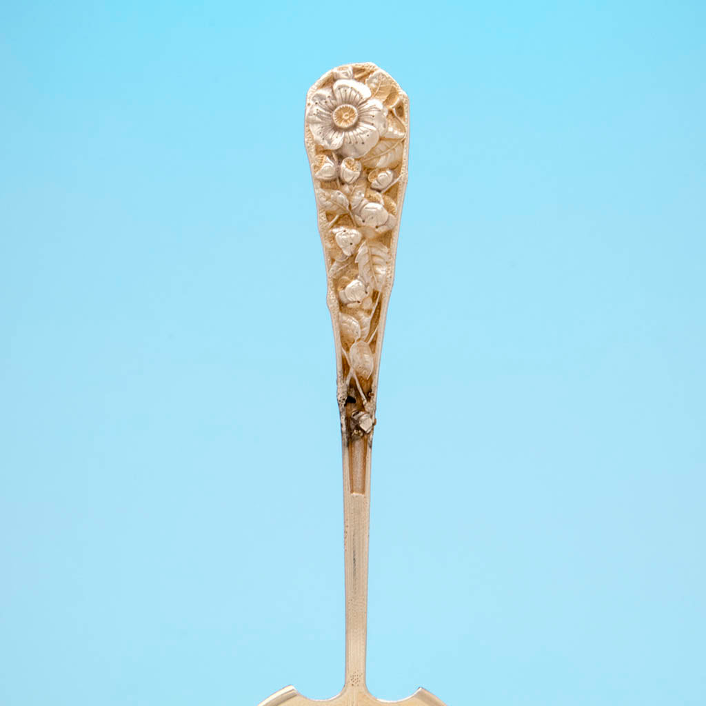 Eglantine detail of Gorham &#39;Eglantine&#39; Pattern Antique Sterling Silver Serving Fork, Providence, RI, 1880