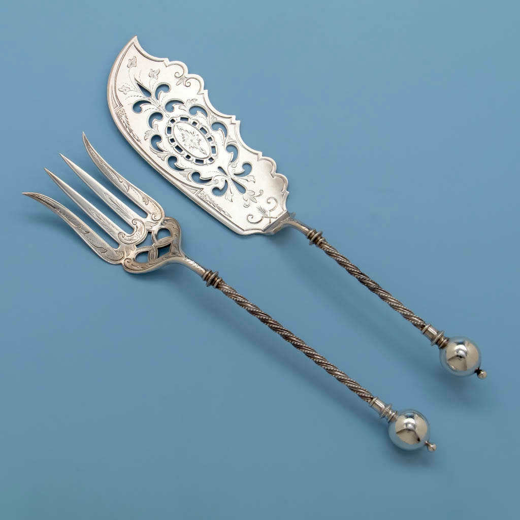 George Sharp Antique Sterling Silver Fish Servers, Philadelphia, PA, 1866-73