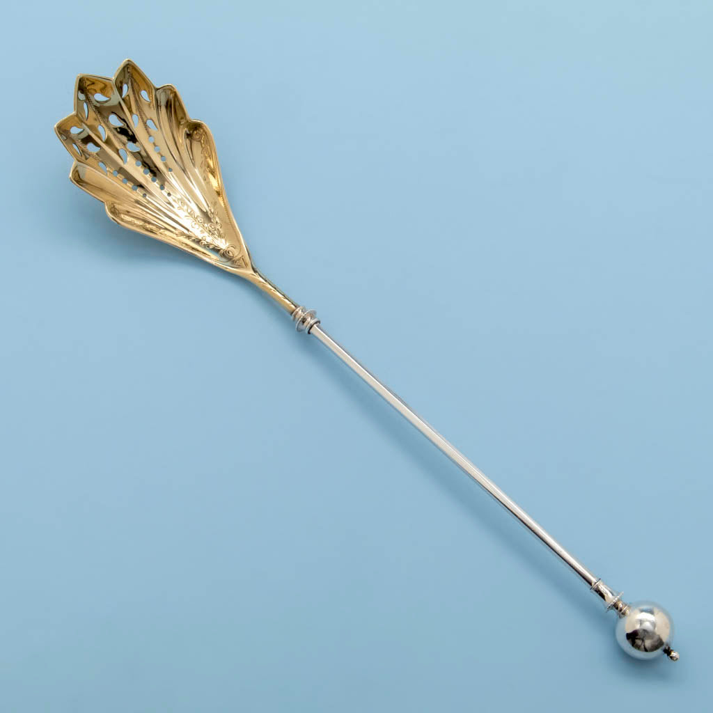 George Sharp Ball Pattern Antique Sterling Silver Ice Spoon, Philadelphia, PA 1866-73