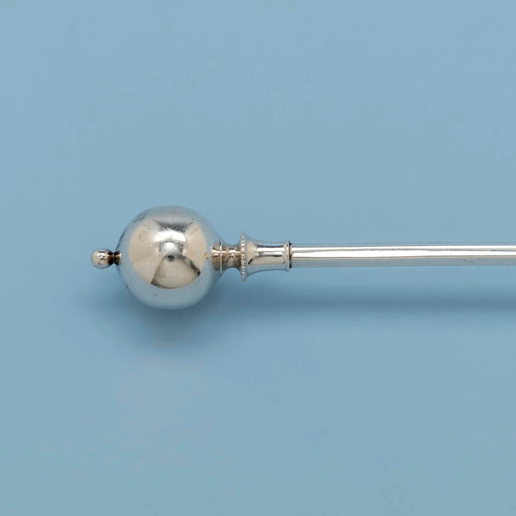 Bell end of the George Sharp Ball Pattern Antique Sterling Silver Ice Spoon, Philadelphia, PA 1866-73