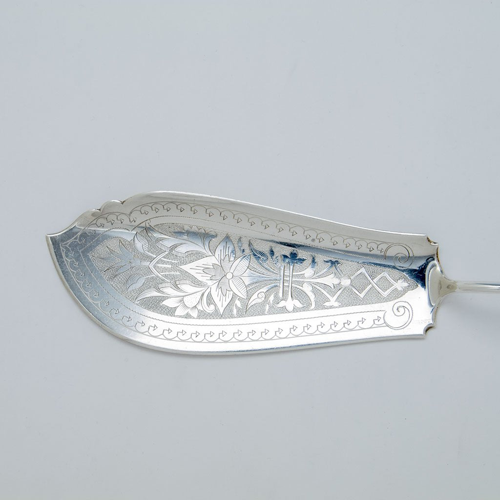 Blade to John Polhamus &#39;Corinthian&#39; Pattern Antique Sterling Silver Fish Server, NYC, NY, c. 1868