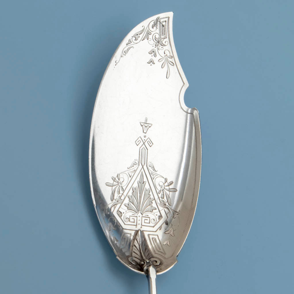 Blade detail of Gorham Antique Coin Silver &#39;Bust&#39; Pattern Fish Server, Providence, RI, c. 1870