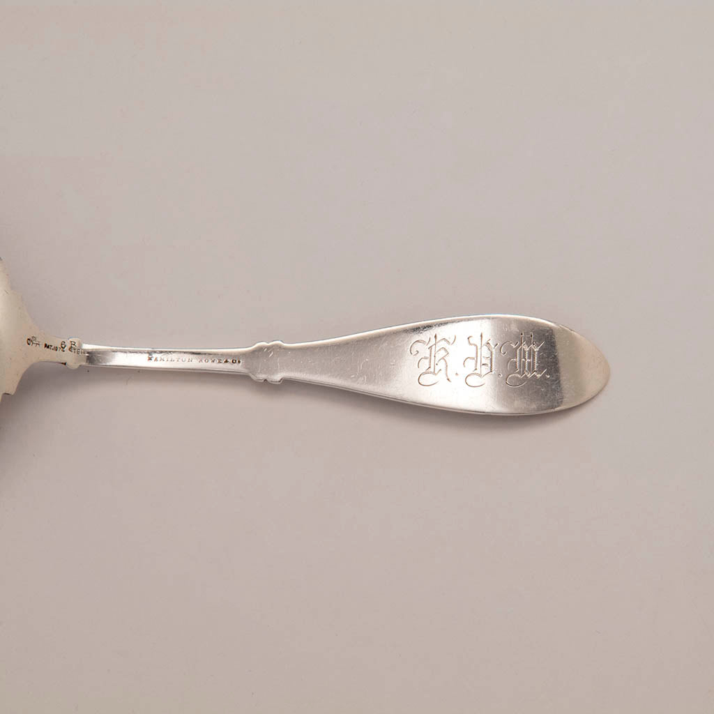 Monogram on Whiting &#39;Honeysuckle&#39; Pattern Antique Sterling Pie Server, NYC, late 1870s