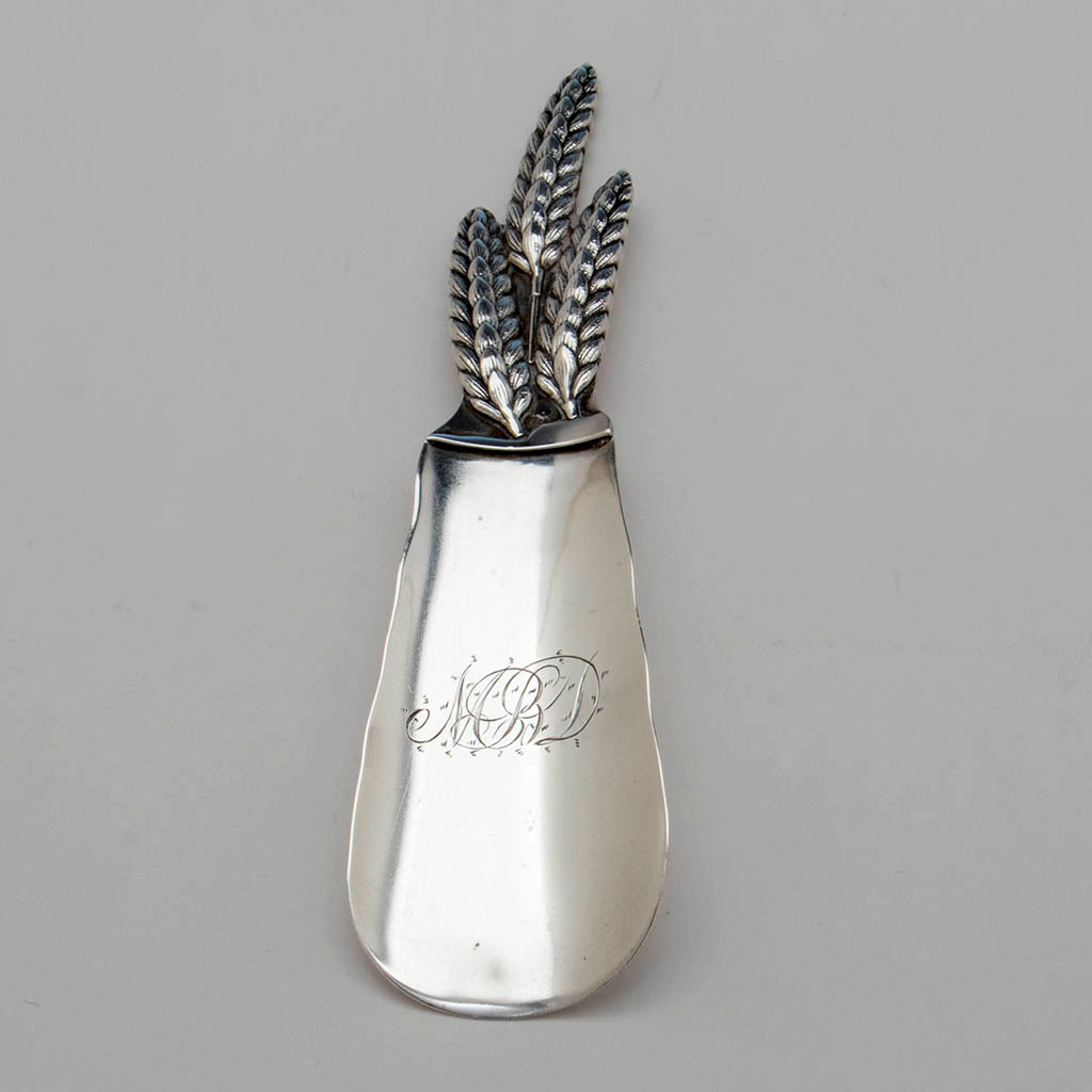 Monogram on Whiting, Frank M. Antique Sterling Silver Shoehorn, North Attleboro, MA, c. 1880&#39;s 