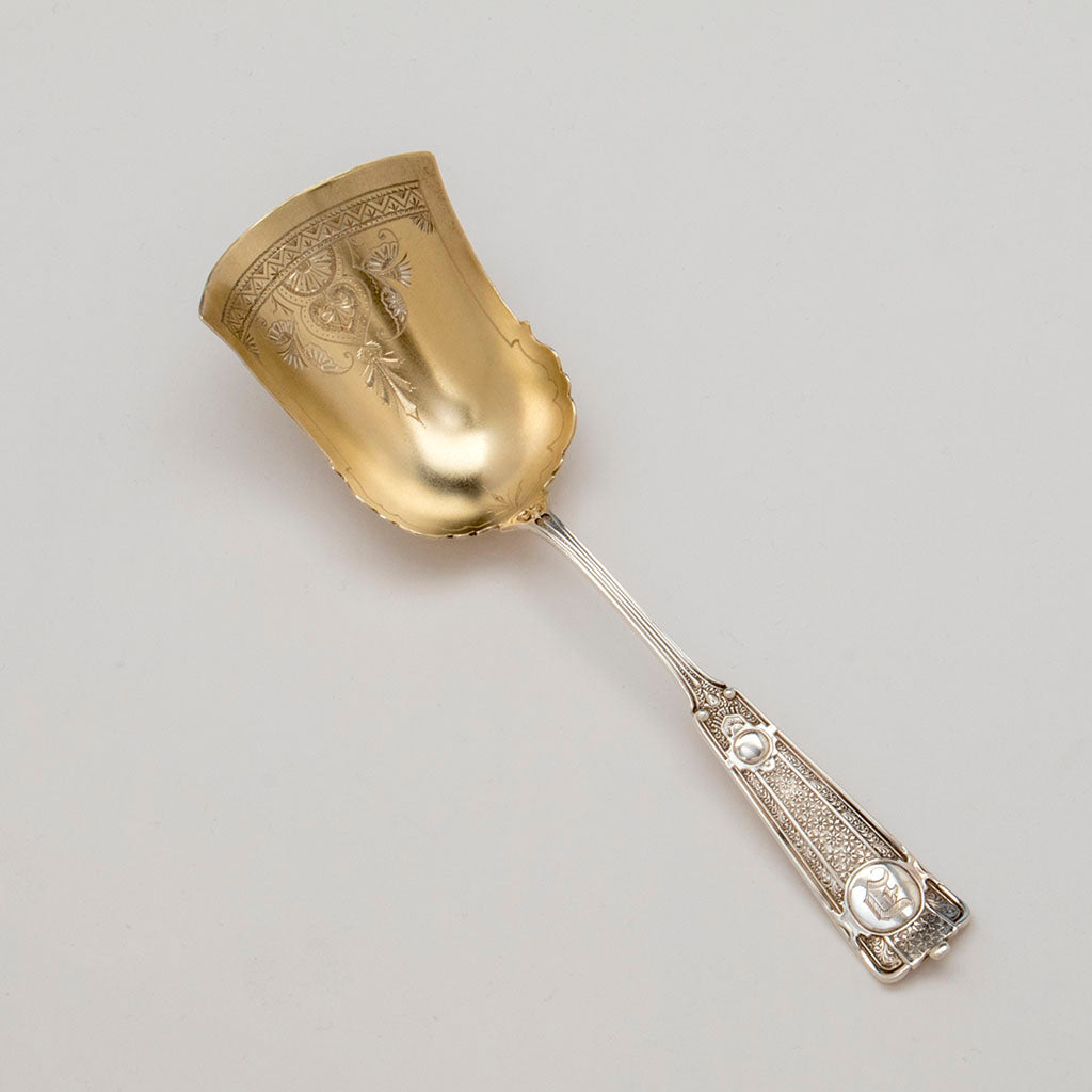 John Wendt 'Ribbon' Pattern Antique Sterling Silver Berry Scoop, NYC, c. 1875
