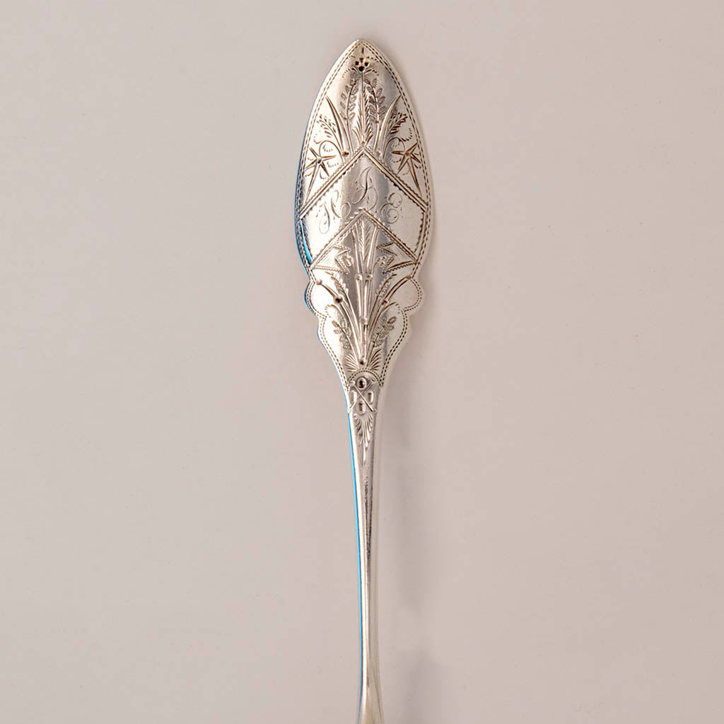 Handle to Faber and Son Antique Coin Silver Scoop, Philadelphia, PA, c. 1870
