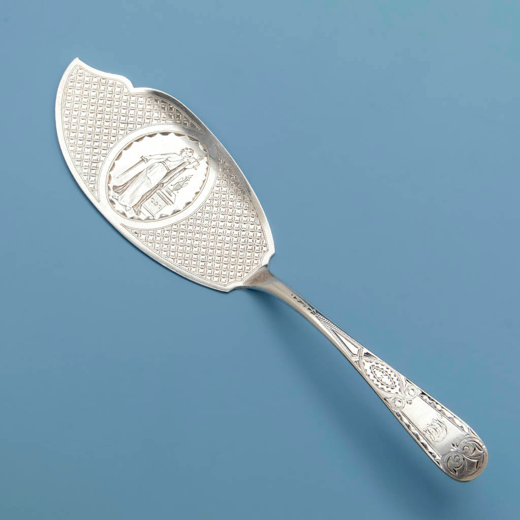 S. Kirk & Son Antique Coin Silver "Mayflower" Ice Cream or Fish Server, Baltimore, MD, 1846-61