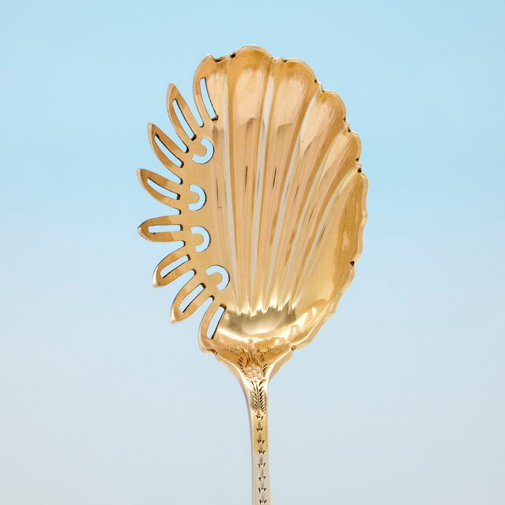 Bowl detail of Farr and Bro. Antique Coin SIlver Macaroni Server, Philadelphia, PA, c. 1860