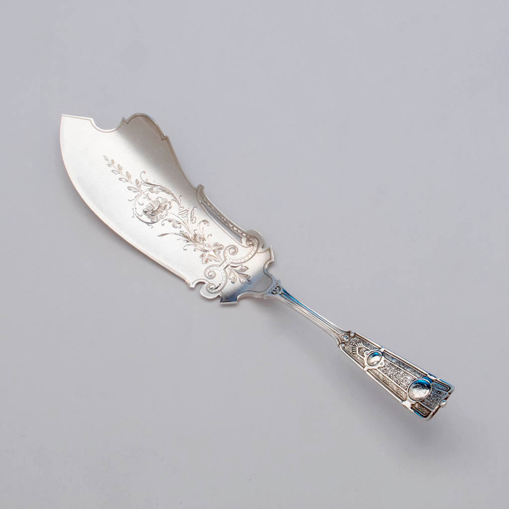 John Wendt 'Ribbon' Pattern Antique Sterling Silver Fish Server, NYC, c. 1875
