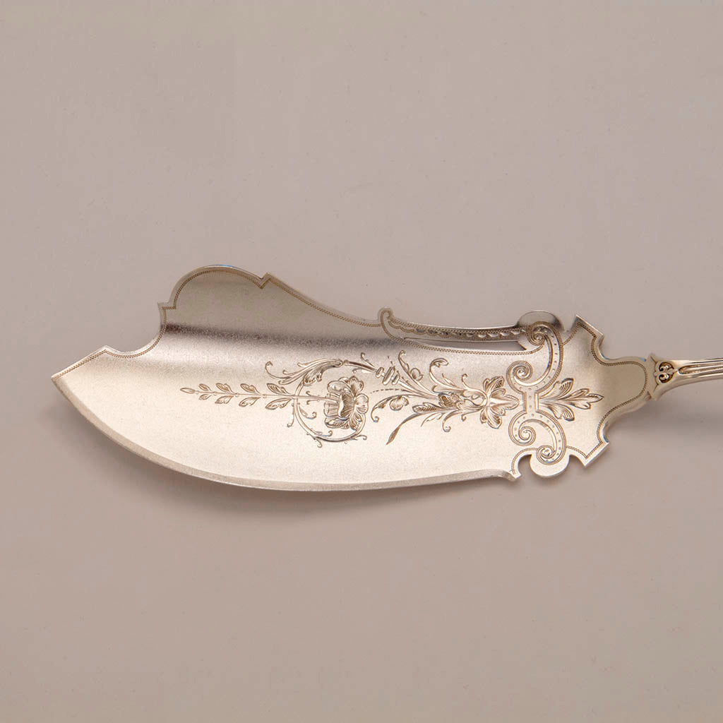 Blade to John Wendt &#39;Ribbon&#39; Pattern Antique Sterling Silver Fish Server, NYC, c. 1875