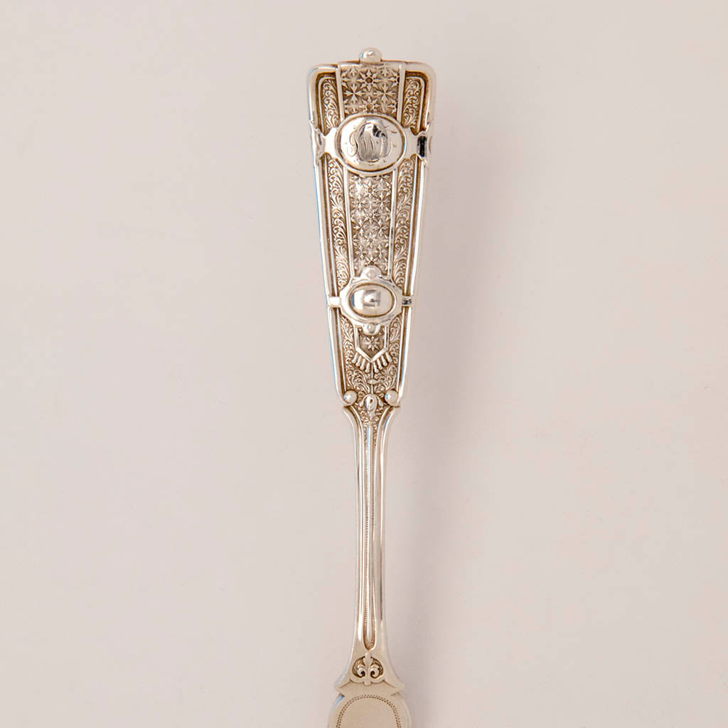 Handle to John Wendt &#39;Ribbon&#39; Pattern Antique Sterling Silver Fish Server, NYC, c. 1875