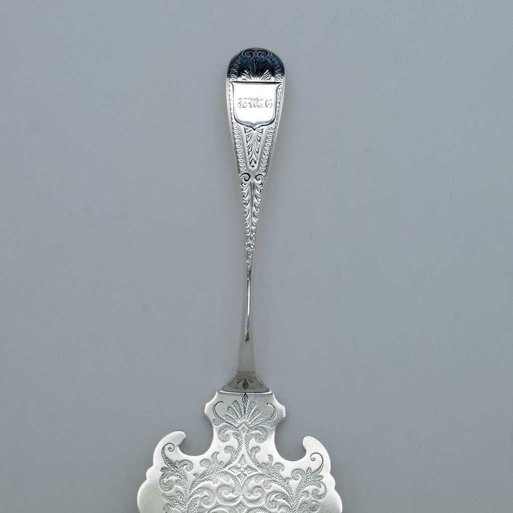Handle to Bigelow Brothers and Kennard Antique Sterling Silver Pancake Server, Boston, MA, c. 1870