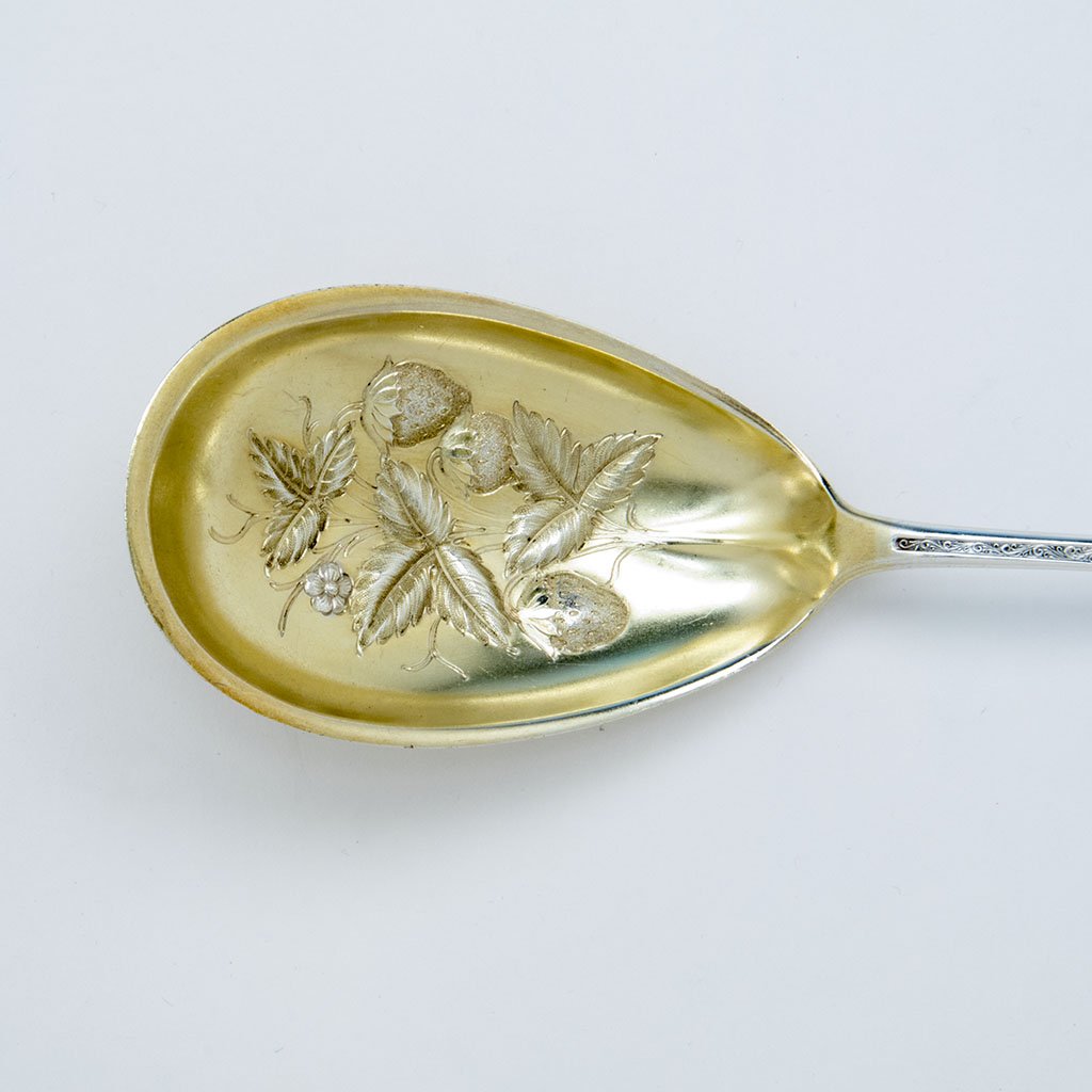 Bowl to Wood &amp; Hughes Cashmere Pattern Sterling Berry Spoon, NYC, c 1880