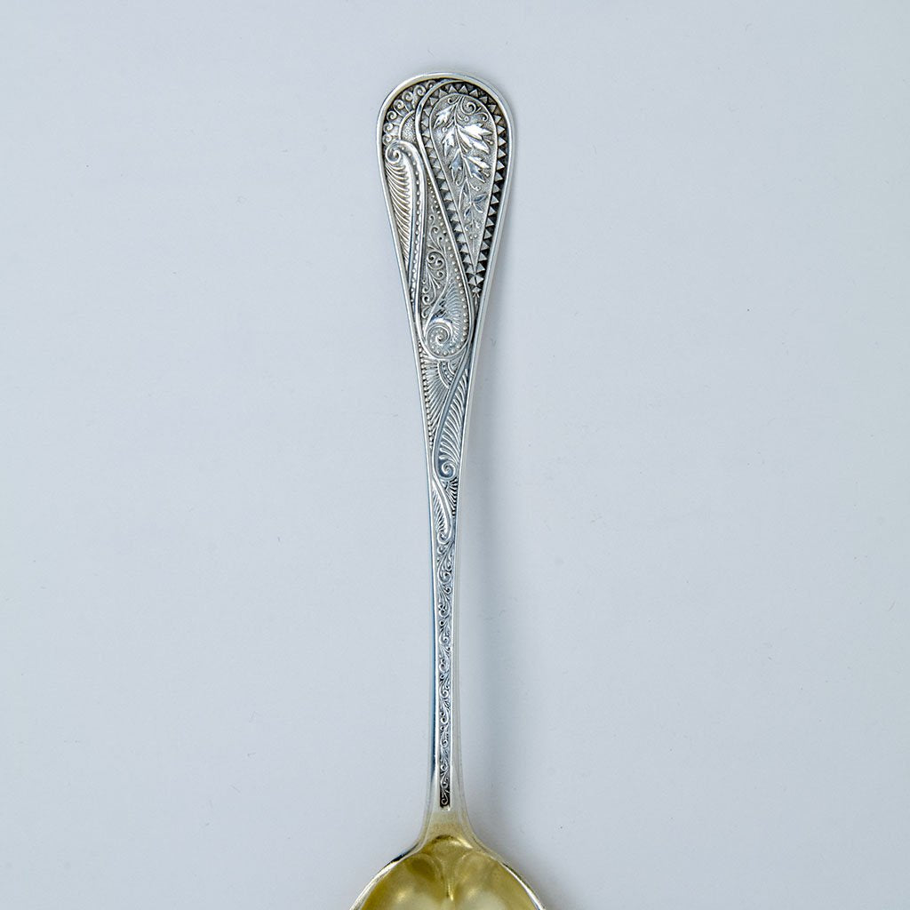 Detail of Wood &amp; Hughes Cashmere Pattern Sterling Berry Spoon, NYC, c 1880