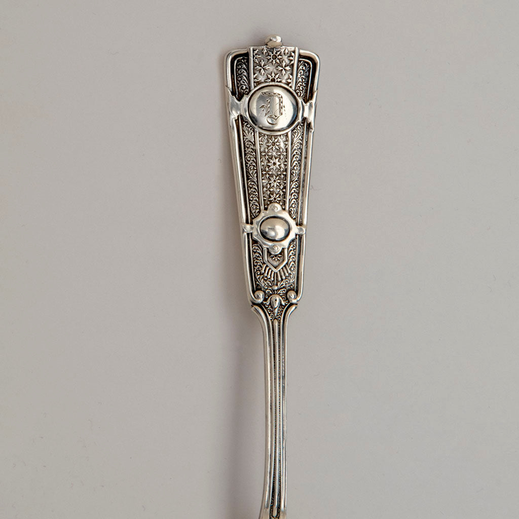 Handle to John Wendt &#39;Ribbon&#39; Pattern Antique Sterling Silver Ice Cream Server, NYC,  c. 1876