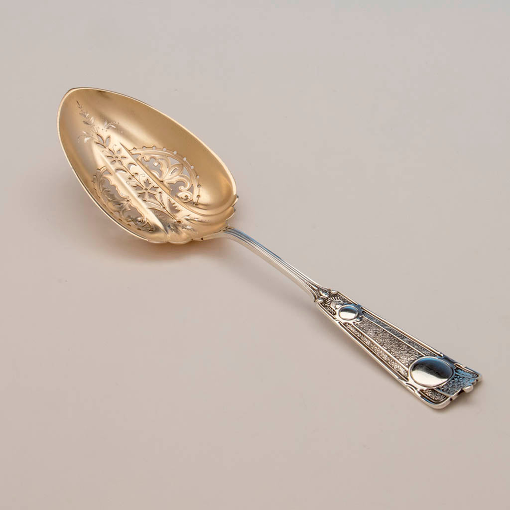 John Wendt 'Ribbon' Pattern Antique Sterling Silver Ice Spoon, NYC,  c. 1875