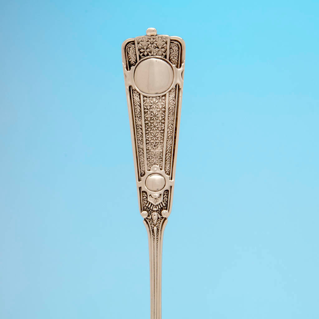Handle to John Wendt &#39;Ribbon&#39; Pattern Antique Sterling Silver Ice Spoon, NYC,  c. 1875