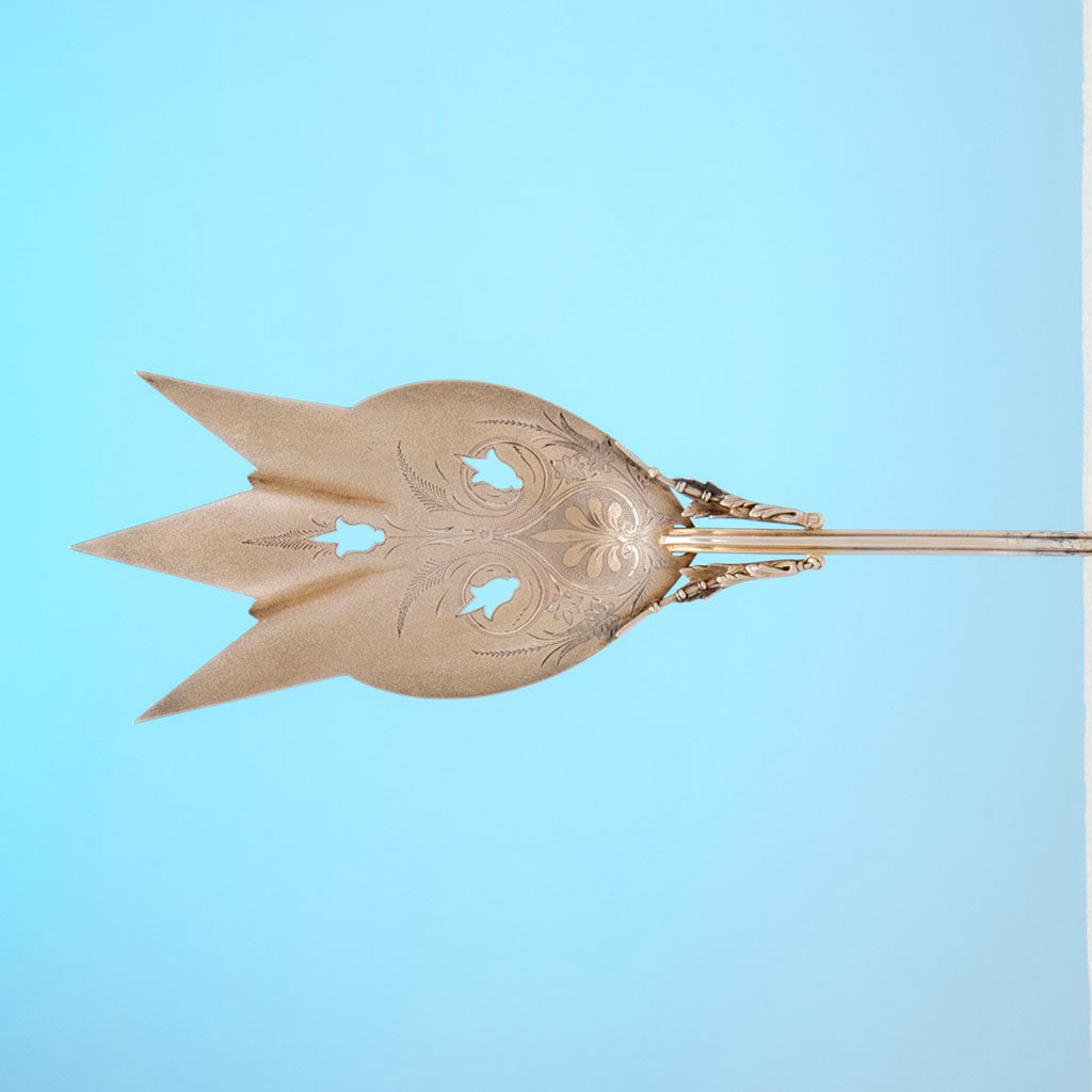 Fork detail of Wood and Hughes &#39;Medallion&#39; Pattern Antique Sterling Fish Serving Set, NYC, c. 1870