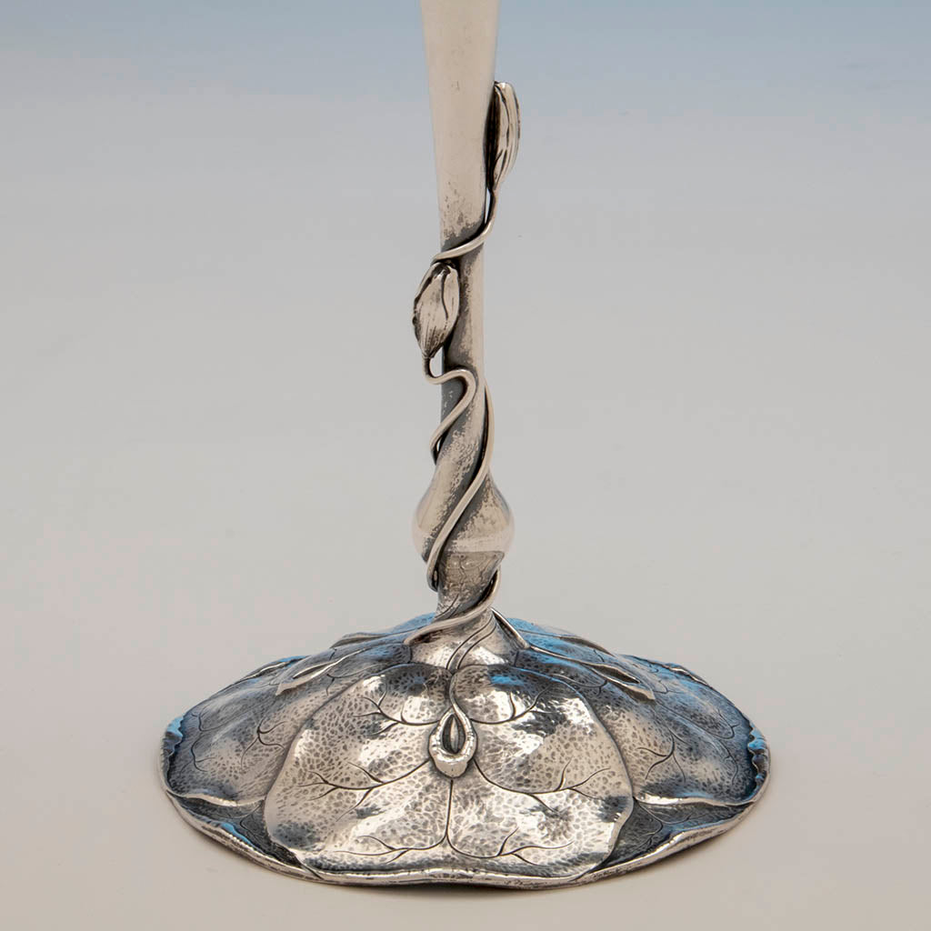 Candle stem of Shreve &amp; Co Lily Pad Antique Sterling Silver Suite, San Francisco, CA, c. 1905
