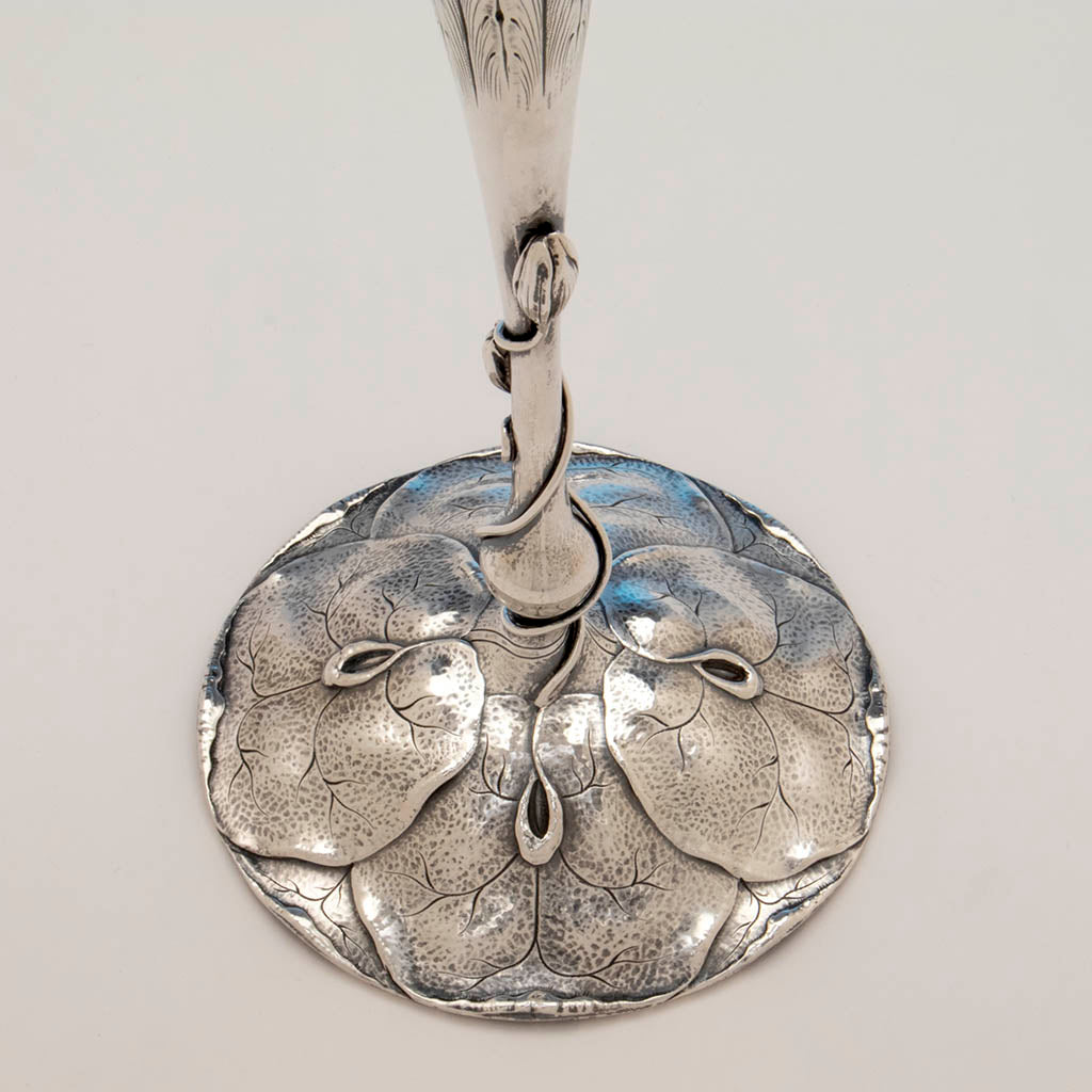 Candle base of Shreve &amp; Co Lily Pad Antique Sterling Silver Suite, San Francisco, CA, c. 1905