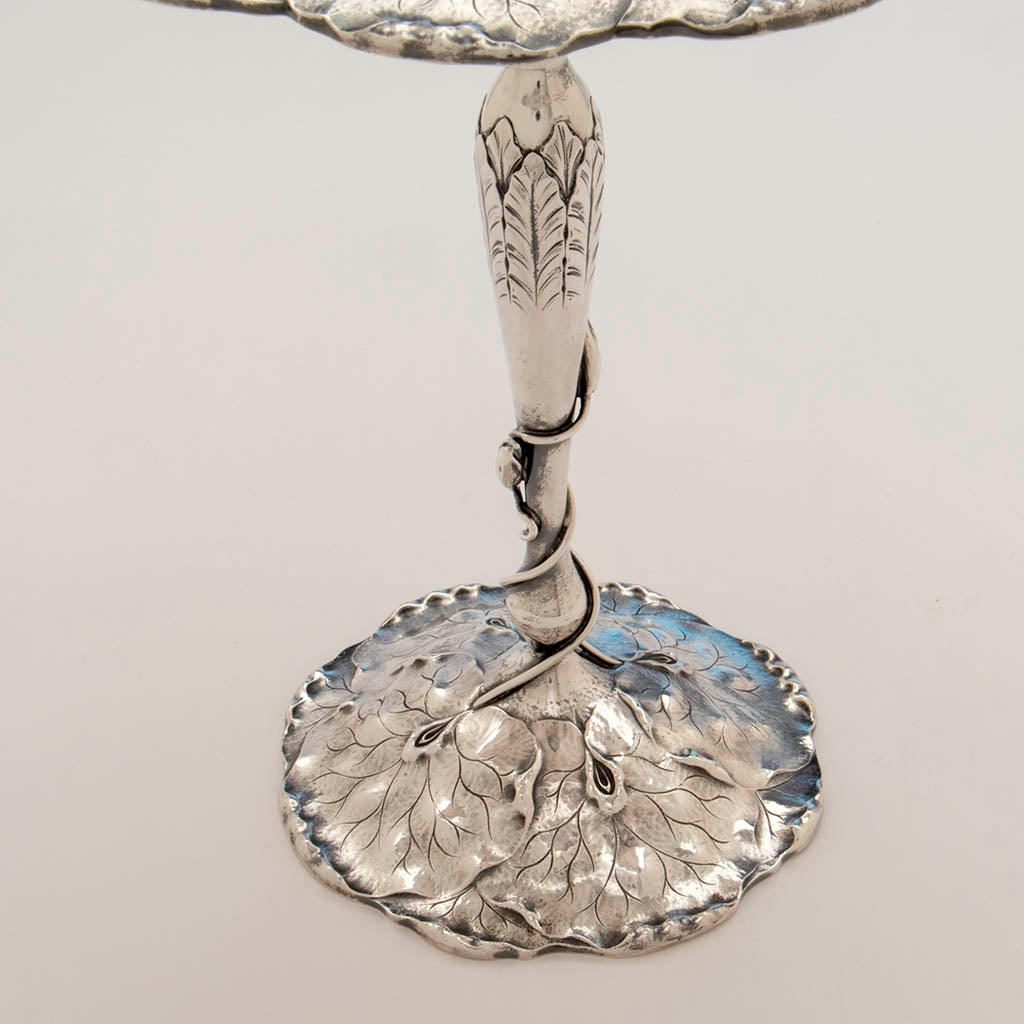Compote stem of Shreve &amp; Co Lily Pad Antique Sterling Silver Suite, San Francisco, CA, c. 1905