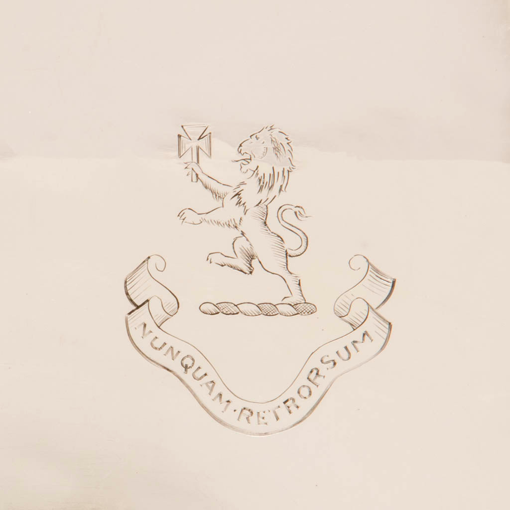 Charles Boyton and Son English Art Deco Sterling Silver Coffee Service on Tray, London, 1932/33, the tray 1933/34