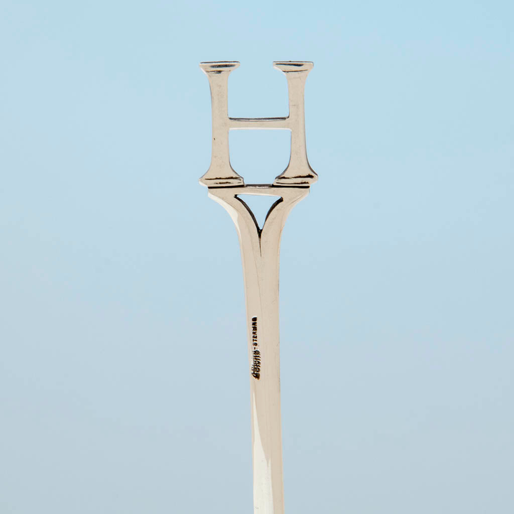 Handle to Arthur Stone Rare Hors D&#39;oeuvres Sterling Picks, Gardner, MA, c. 1920 - set of 8