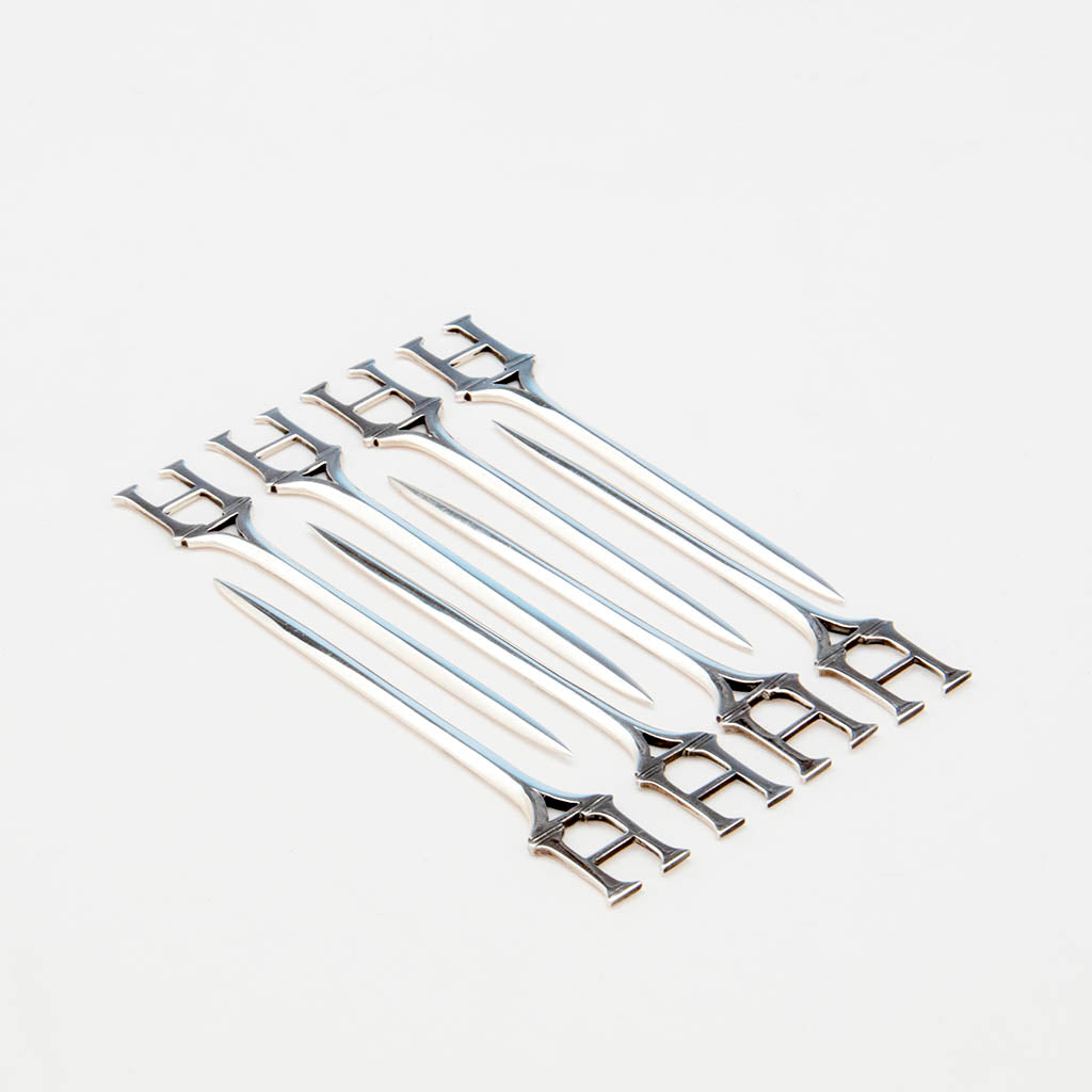 exceptional Arthur Stone Rare Hors D&#39;oeuvres Sterling Picks, Gardner, MA, c. 1920 - set of 8