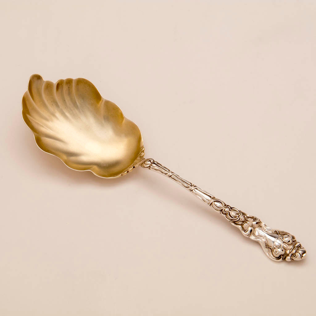 Unger Bros &#39;Duvaine&#39; Pattern Antique Sterling Silver Serving Spoon, Newark, NJ, c. 1900