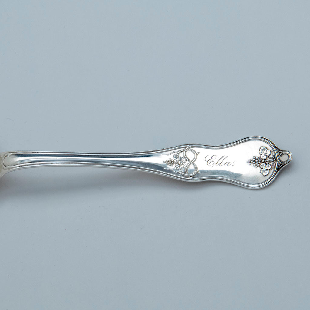 Monogram on Michael Gibney Antique Coin Silver &#39;Grape&#39; of &#39;Vintage&#39; Pattern Pastry Server, NYC, c. 1855