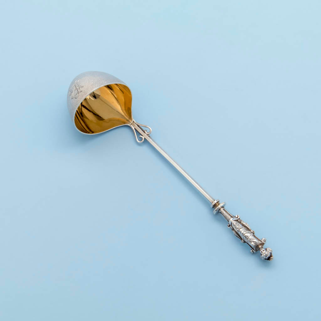 Wood &amp; Hughes Antique Sterling Silver Bust Pattern Sauce Ladle, NYC, c. 1870