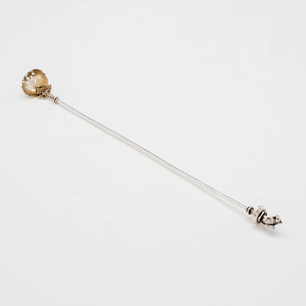 Gorham Antique Sterling Silver Figural Long-handled Olive Server, Providence, Ri, c. 1870