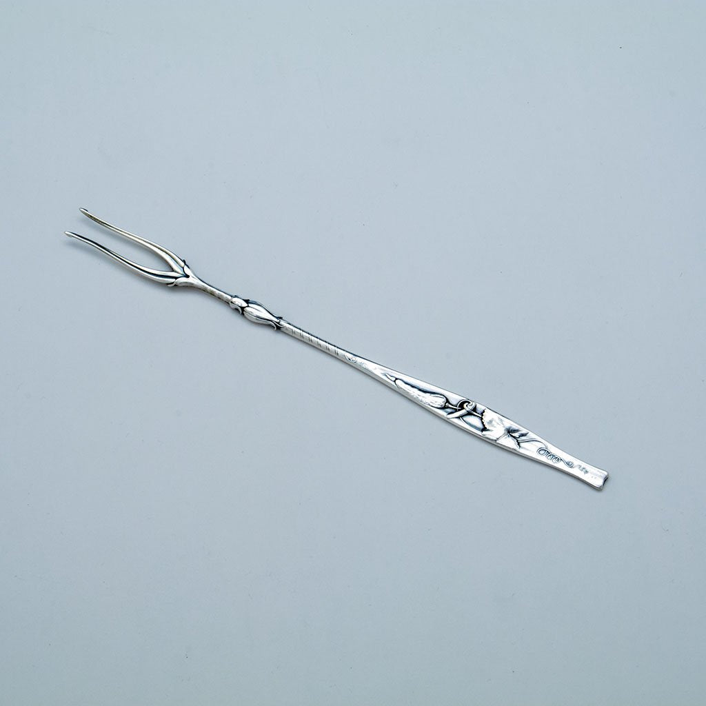 Whiting Aesthetic Movement Antique Sterling Silver Pickle Fork, NYC, c. 1885