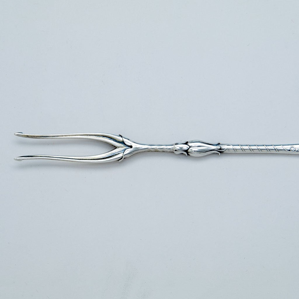 Tines of Whiting Aesthetic Movement Antique Sterling Silver Pickle Fork, NYC, c. 1885