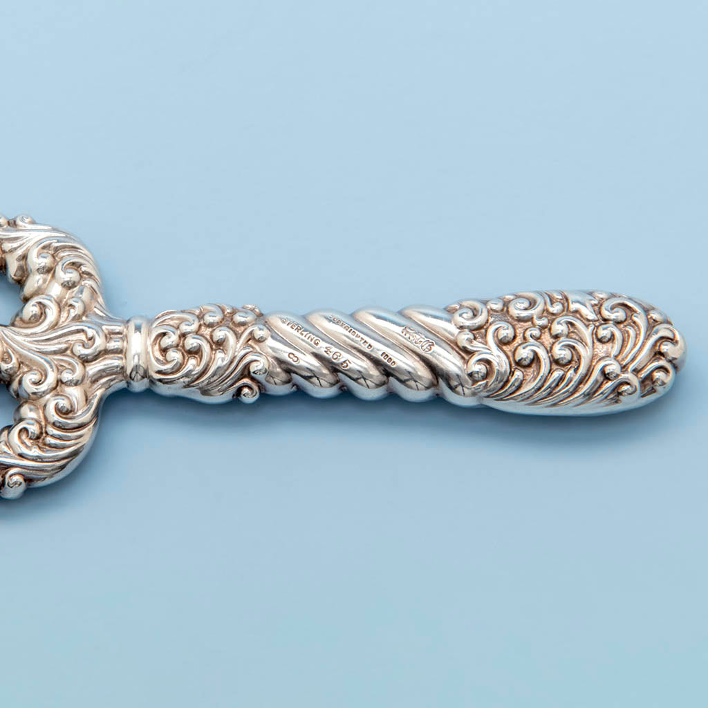 Reverse side with marks of the Gorham Antique Sterling Silver Toast Fork, Providence, RI, 1893