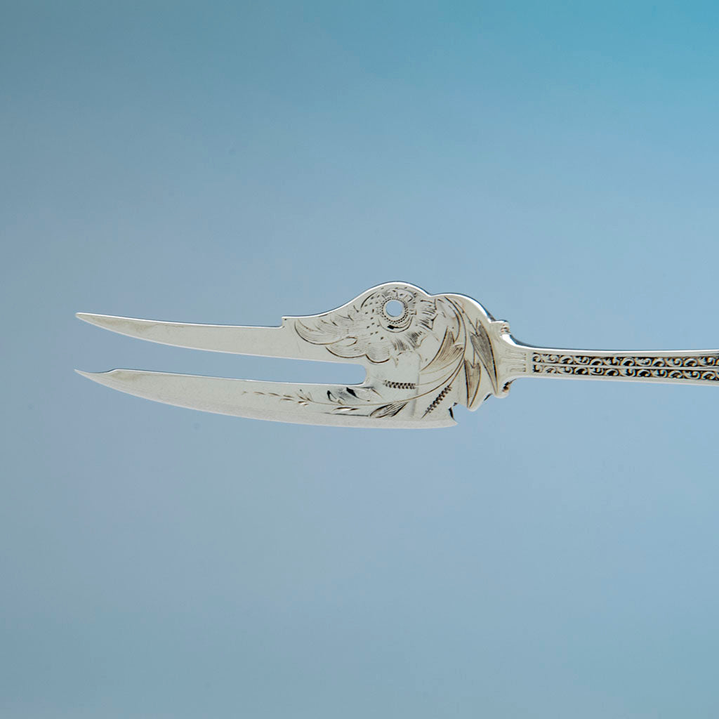 Bird image of Shiebler &#39;Amaryllis&#39; Pattern Sterling Lobster Fork, NYC, c. 1880