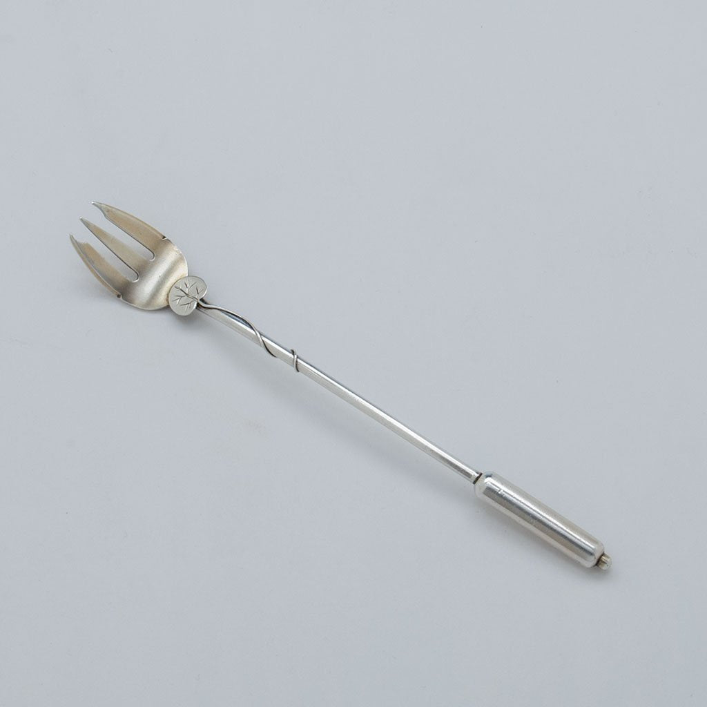 Durgin(attr) Antique Sterling Cattail Design Oyster Fork, Concord, NH,c. 1880s