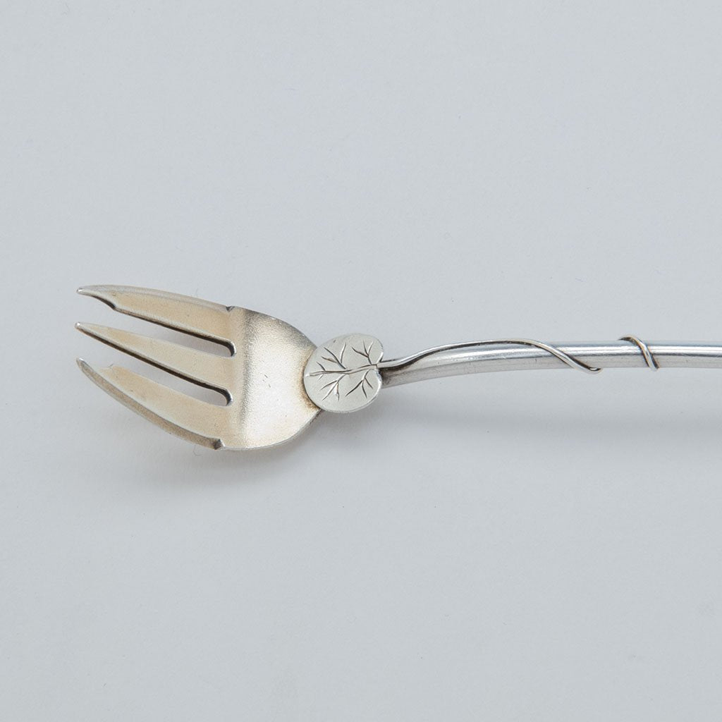 Detail of Durgin(attr) Antique Sterling Cattail Design Oyster Fork, Concord, NH,c. 1880s