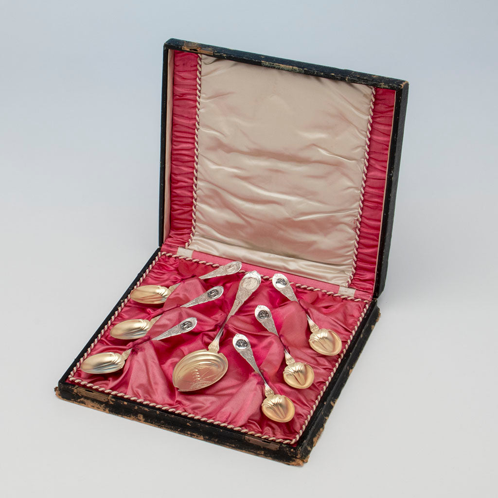 John Wendt &#39;Moresque&#39; Pattern Antique Sterling Silver Jelly Set, NYC, c. 1870&#39;s