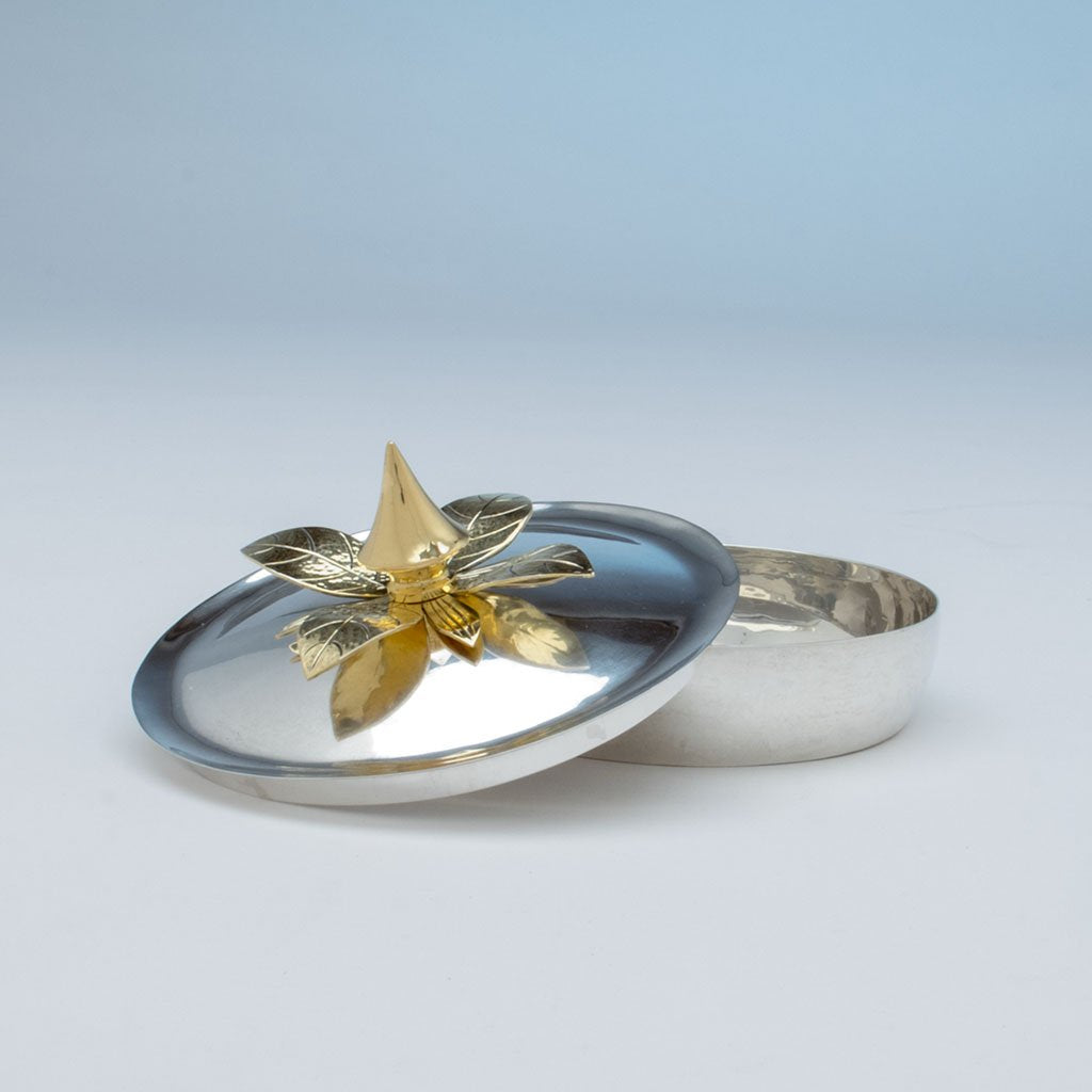 Open view of Henry Petzal Modern Sterling Silver Covered Dish, Shrewsbury, New Jersey, c. 1965 