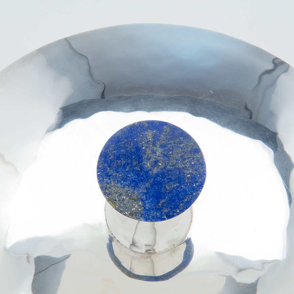 Handle to Henry Petzal Modern Sterling Silver and Lapis Covered Bowl, Shrewsbury, New Jersey, 1980
