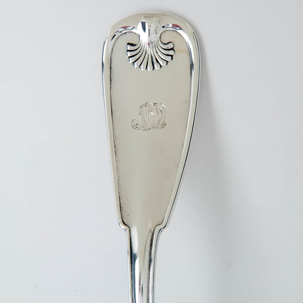 Monogram on Tiffany &#39;Palm&#39; Pattern Antique Sterling Silver Punch Ladle, NYC, c. 1900