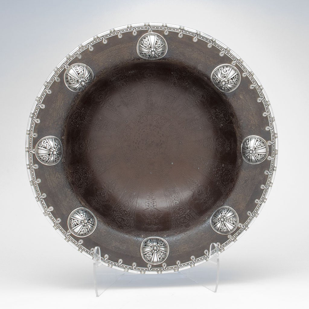 top view of Tiffany &amp; Co. Columbian Exposition: &quot;Viking Punch-Bowl,&quot; Antique Iron, Silver and Gold, designed by Paulding Farnham, NYC, 1893