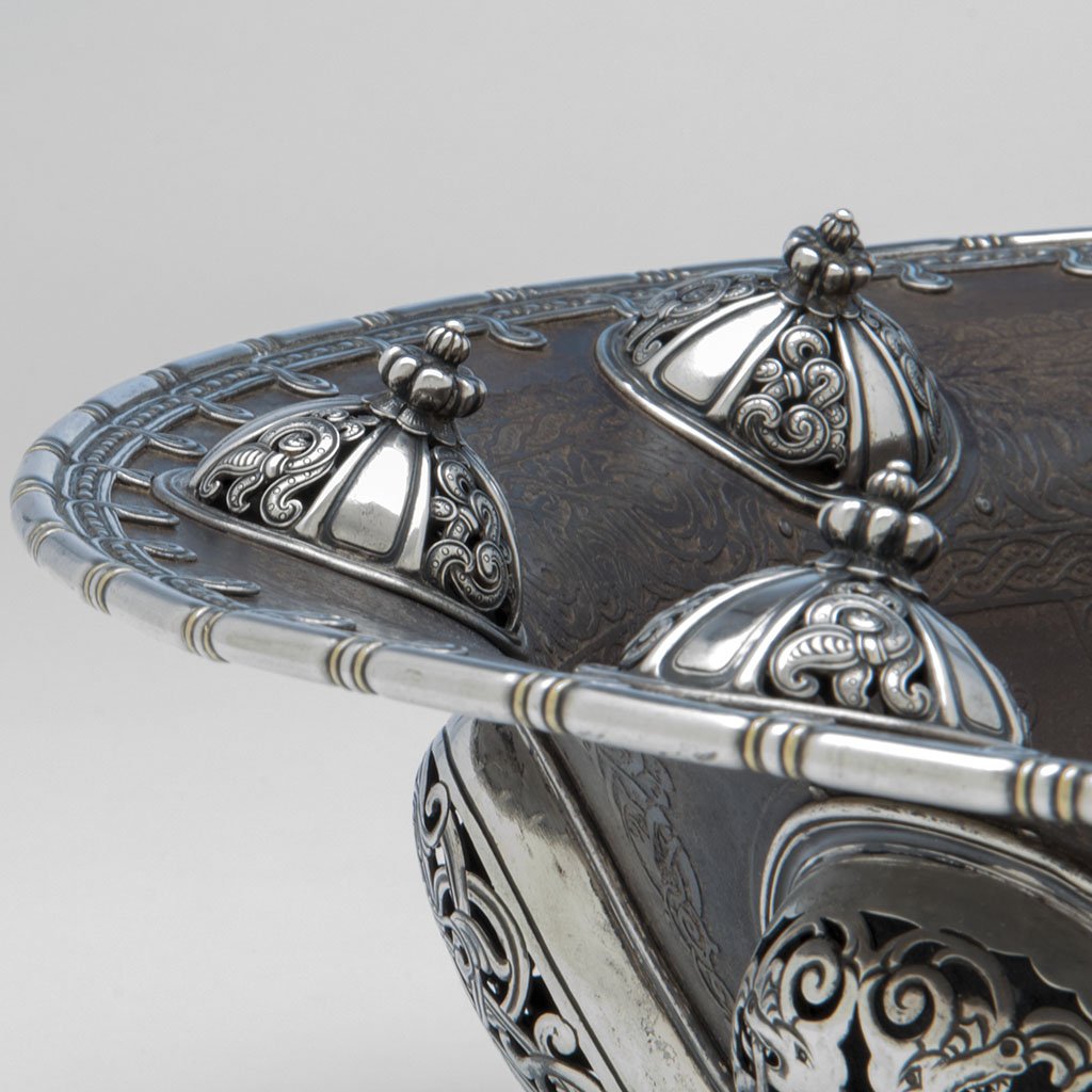 Boss deatails on Tiffany &amp; Co. Columbian Exposition: &quot;Viking Punch-Bowl,&quot; Antique Iron, Silver and Gold, designed by Paulding Farnham, NYC, 1893