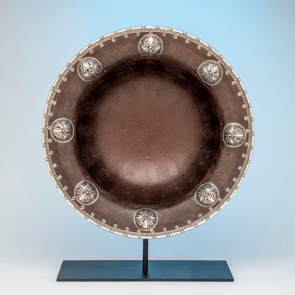 Tiffany &amp; Co. Columbian Exposition: &quot;Viking Punch-Bowl,&quot; Antique Iron, Silver and Gold, designed by Paulding Farnham, NYC, c. 1893