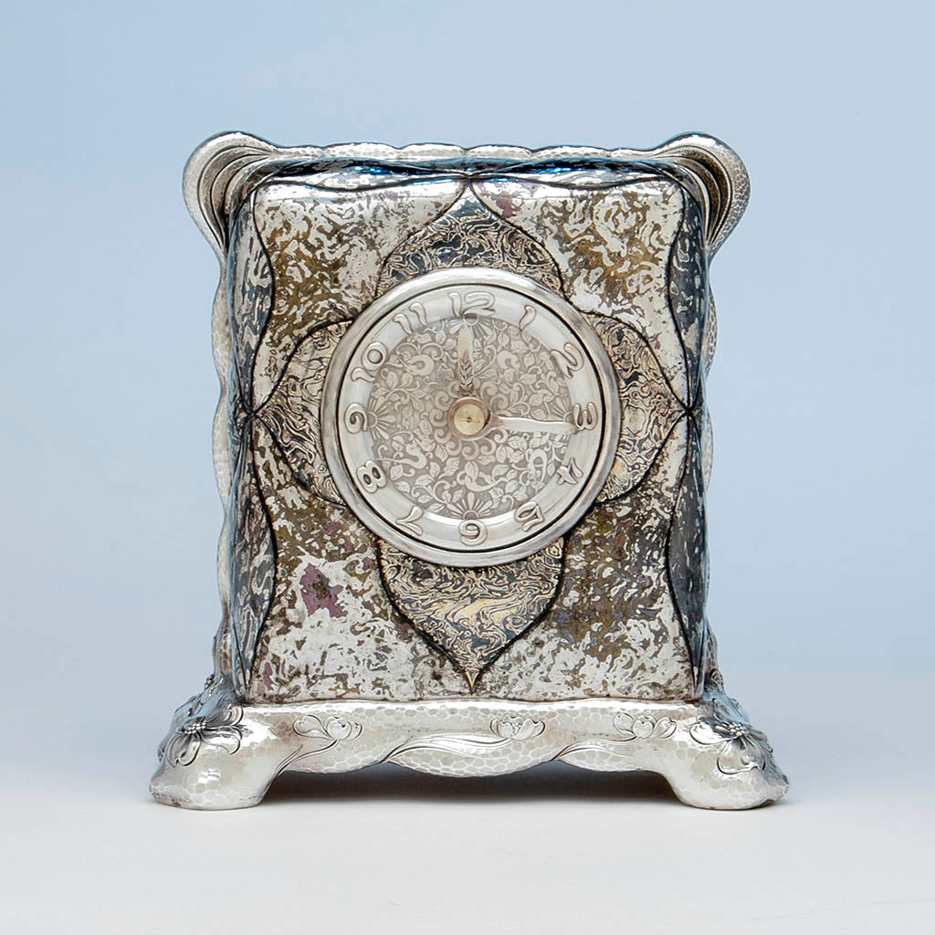 Tiffany & Co. Antique Sterling & Mokume Mantle Clock, NYC, NY, c. 1880