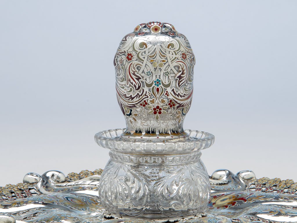 Cover to Tiffany &amp; Co. Antique Sterling Silver, Enamel and Glass Inkwell, NYC, NY, c. 1887